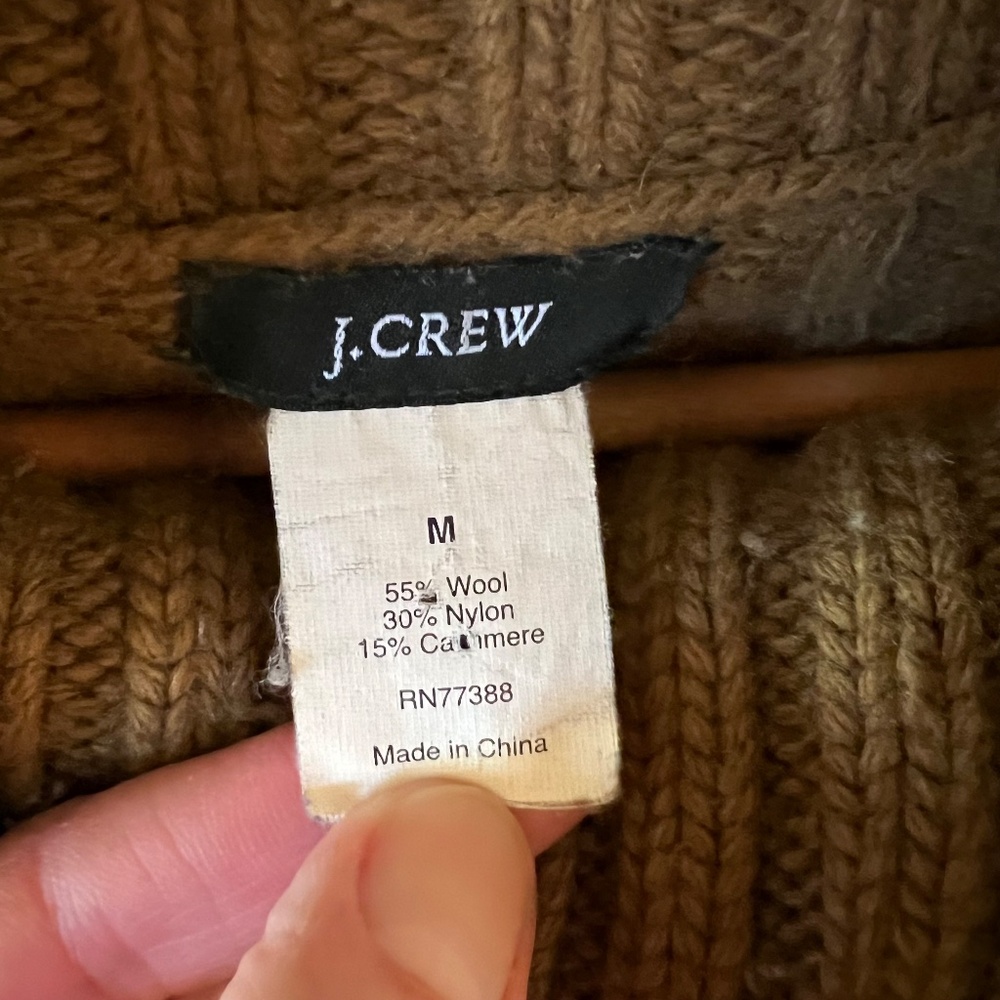 J. Crew Cable Knit Wool Turtleneck Sweater VTG M Oak Brown - Picture 3 of 5